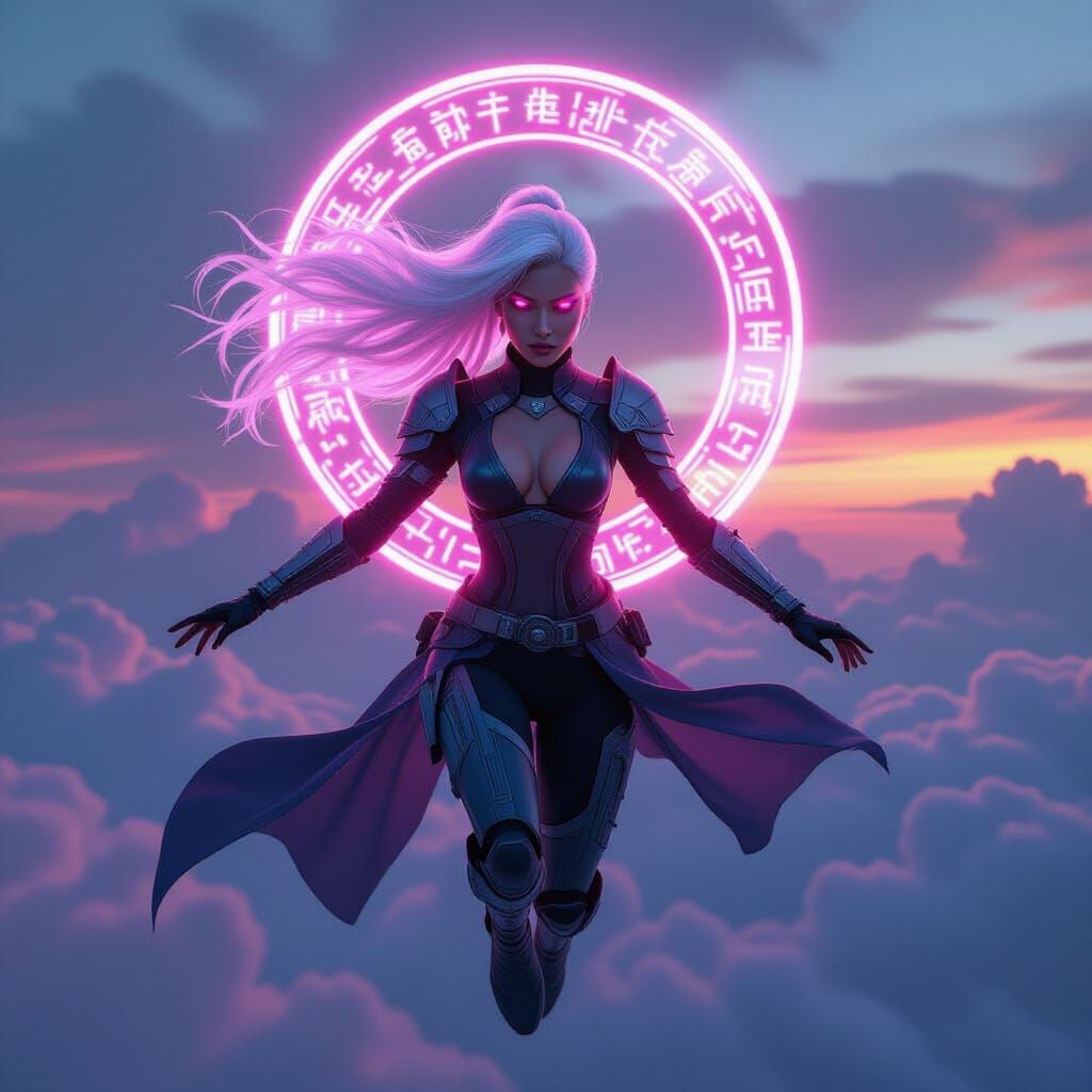 Futuristic Warrior with Glowing Halo in Cyberpunk Style