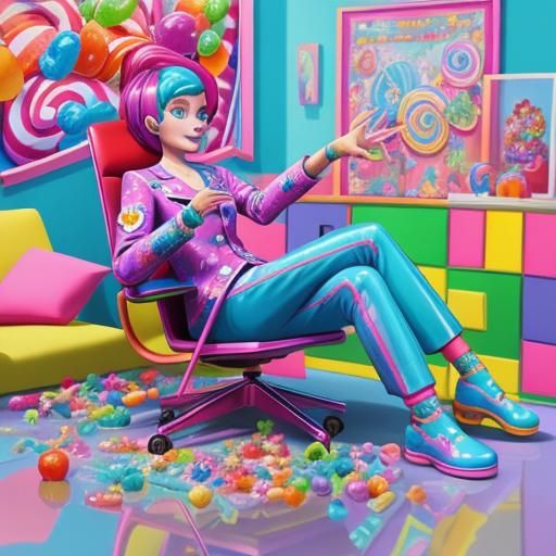 Sims Player Fused to Chair in Candy Art Style