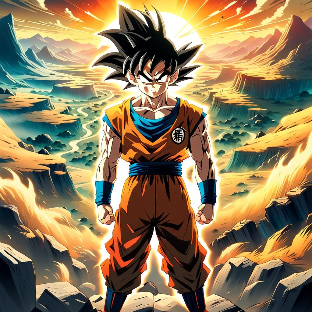 Goku in Mystical Landscape: Cinematic Anime Art