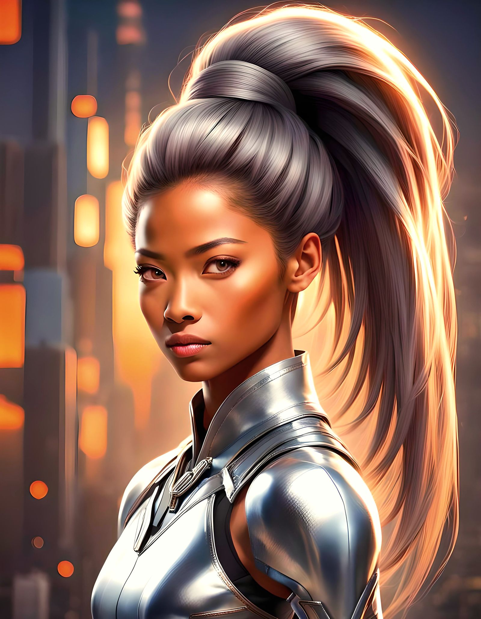 Strong Afro-Asian Woman with Grey Eyes