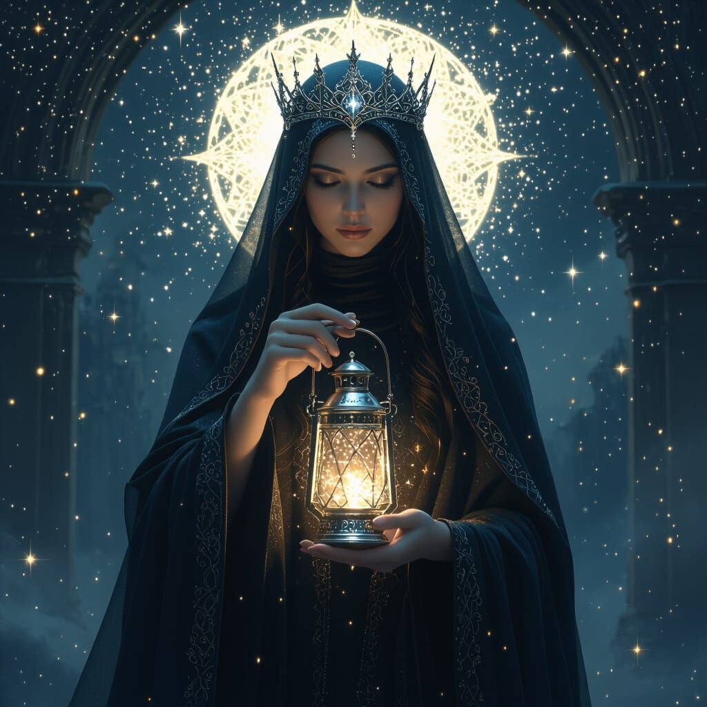 Melari: Starlight Goddess in Somber Veil