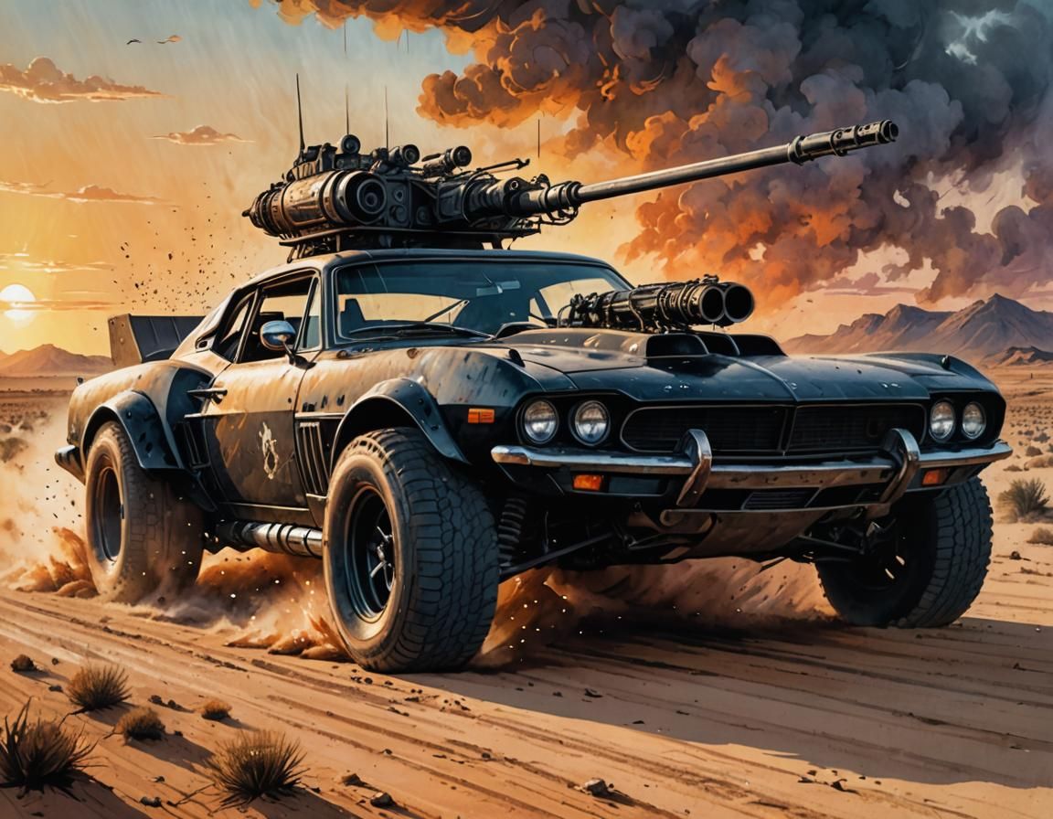 Weaponized 80s Muscle Car in Mad Max Desert