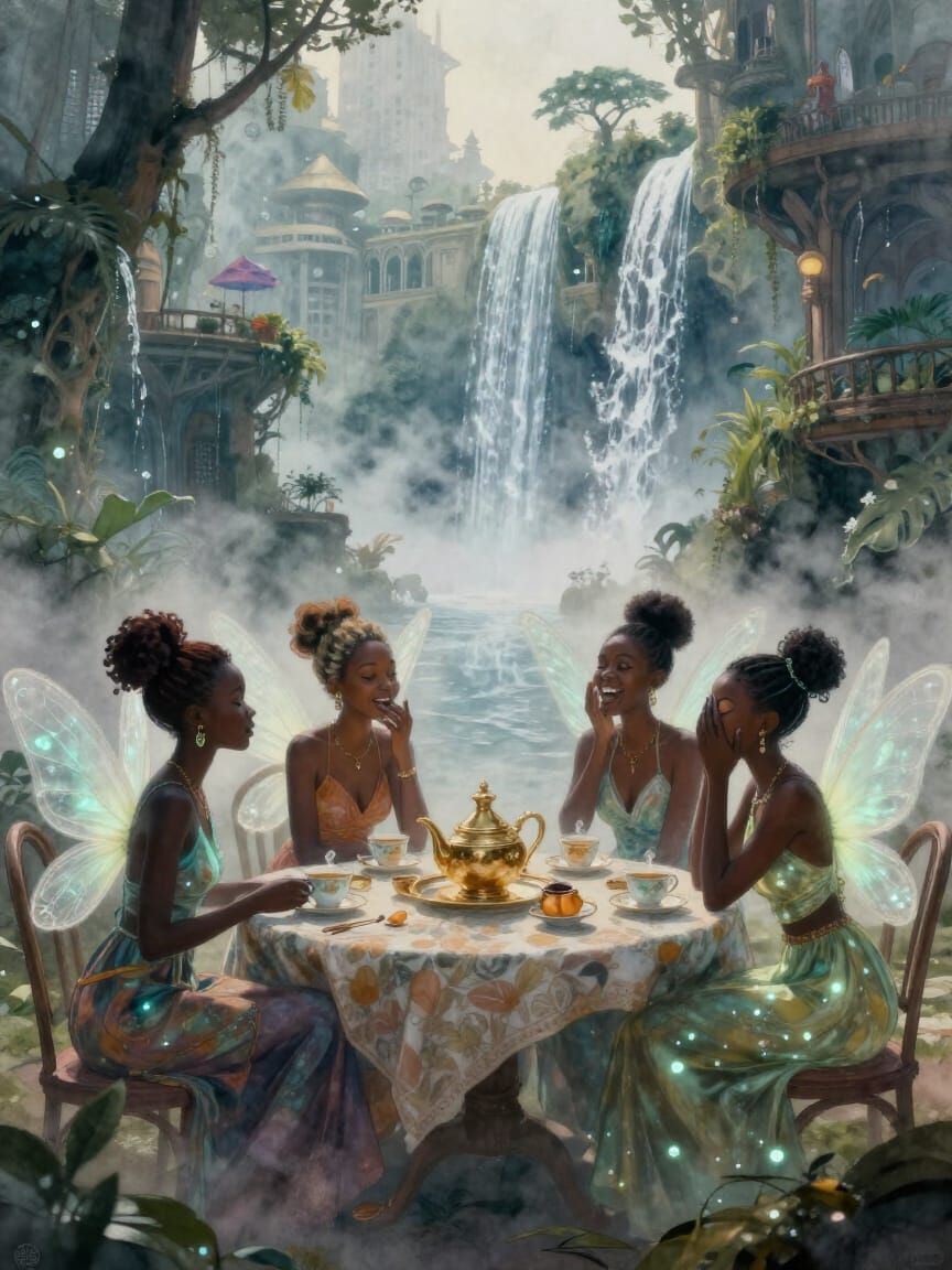 African American Fairies in Futuristic West African City