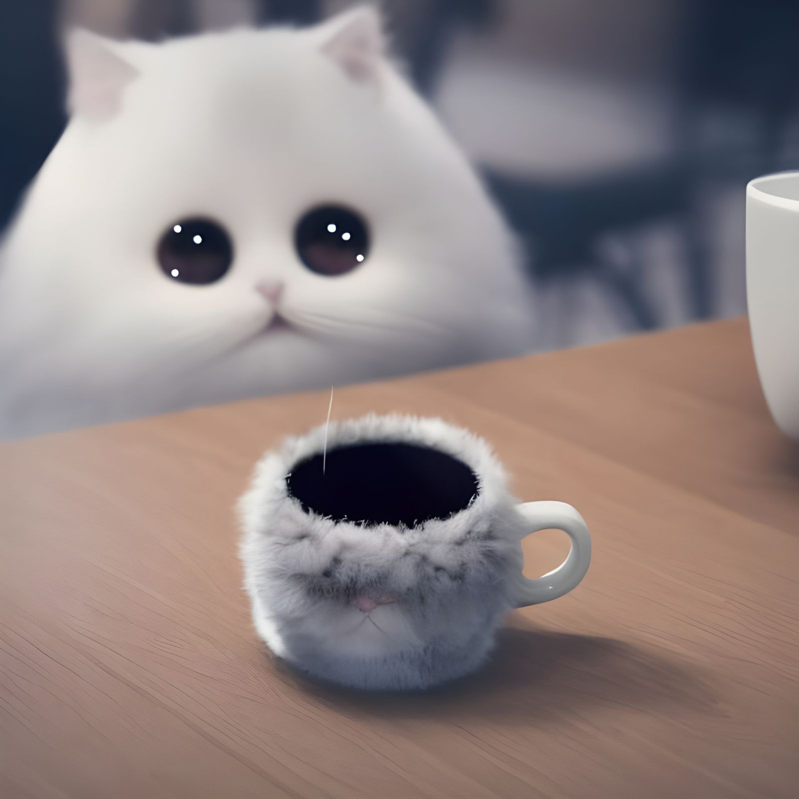 Cute Anime Cat Amongst Coffee Mugs