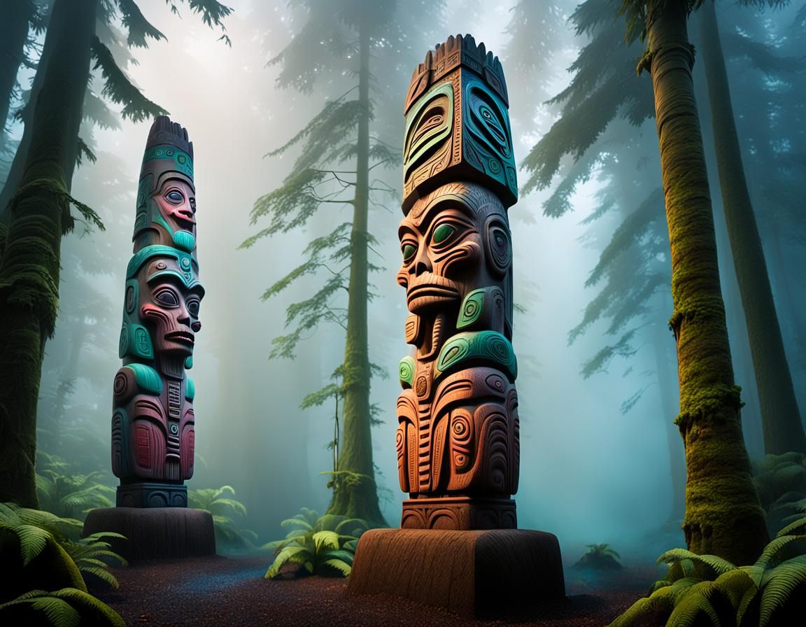 Mystical Alien Totem Pole in Jungle Setting