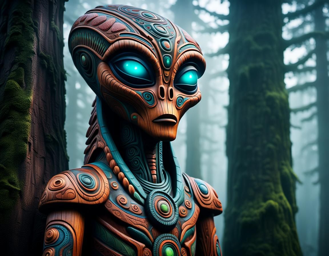 Alien Totem Pole in Haida Art Style