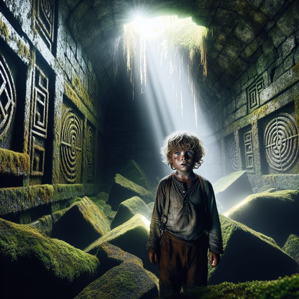 Boy Discovering a Glowing Underground Cave