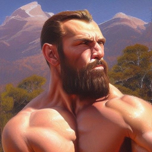 Muscular Man with Beard in Golden Age Illustration Style