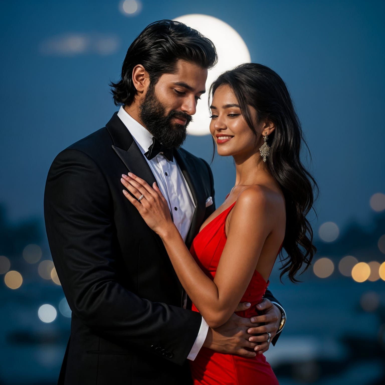 Indian Man and Asian Girlfriend at Night Party