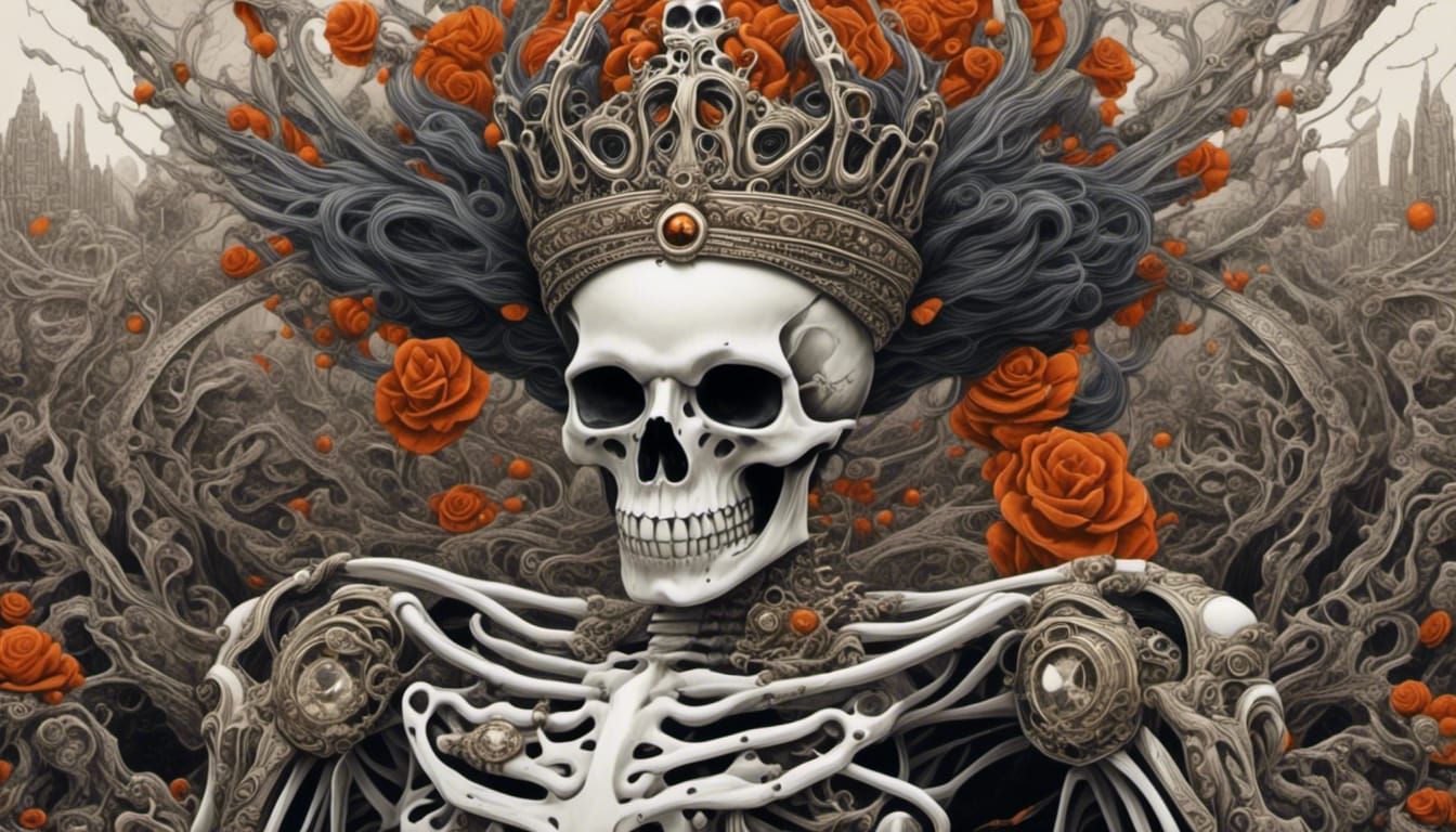 Detailed Skeleton Queen with Bone Crown, Digital Art