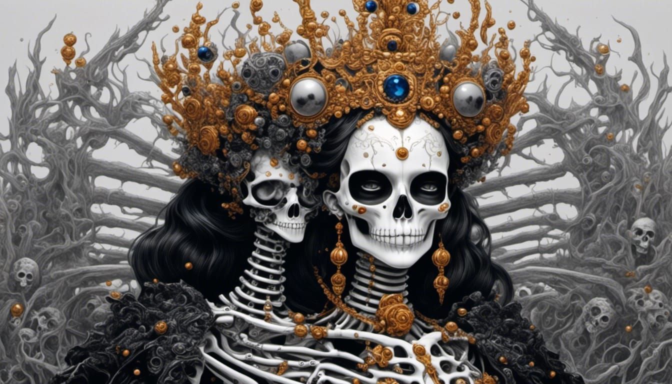 Skeleton Queen with Jeweled Crown in Filigree