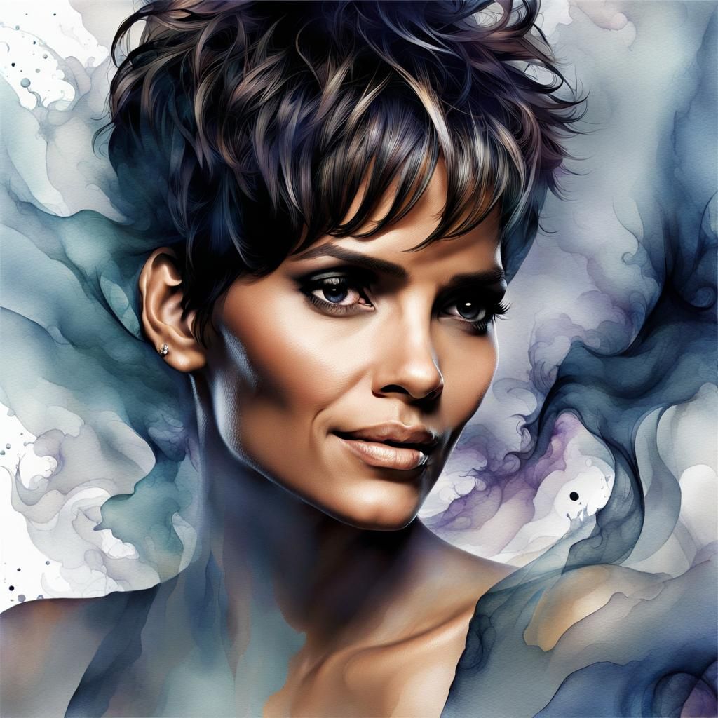 Ethereal Watercolor Portrait with Fractal Lines