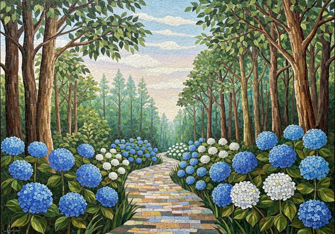 Mosaic Path Through Serene Forest Scene