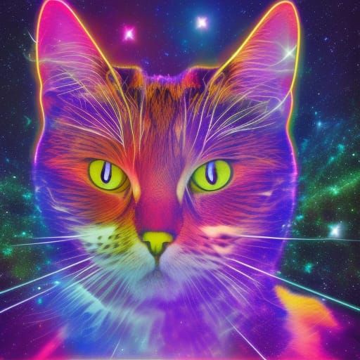 Astral Space Cat Holographic Illustration