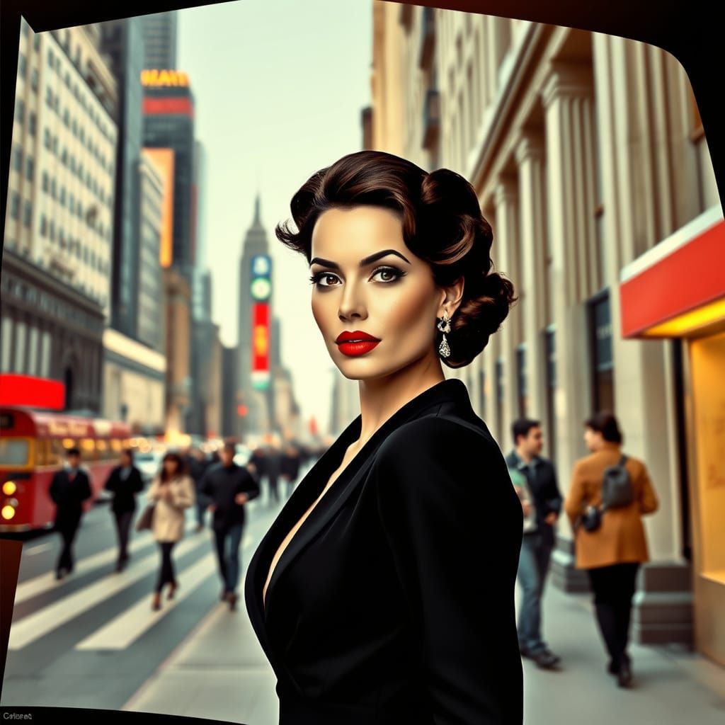 Elegant Woman on City Street in Art Deco Style