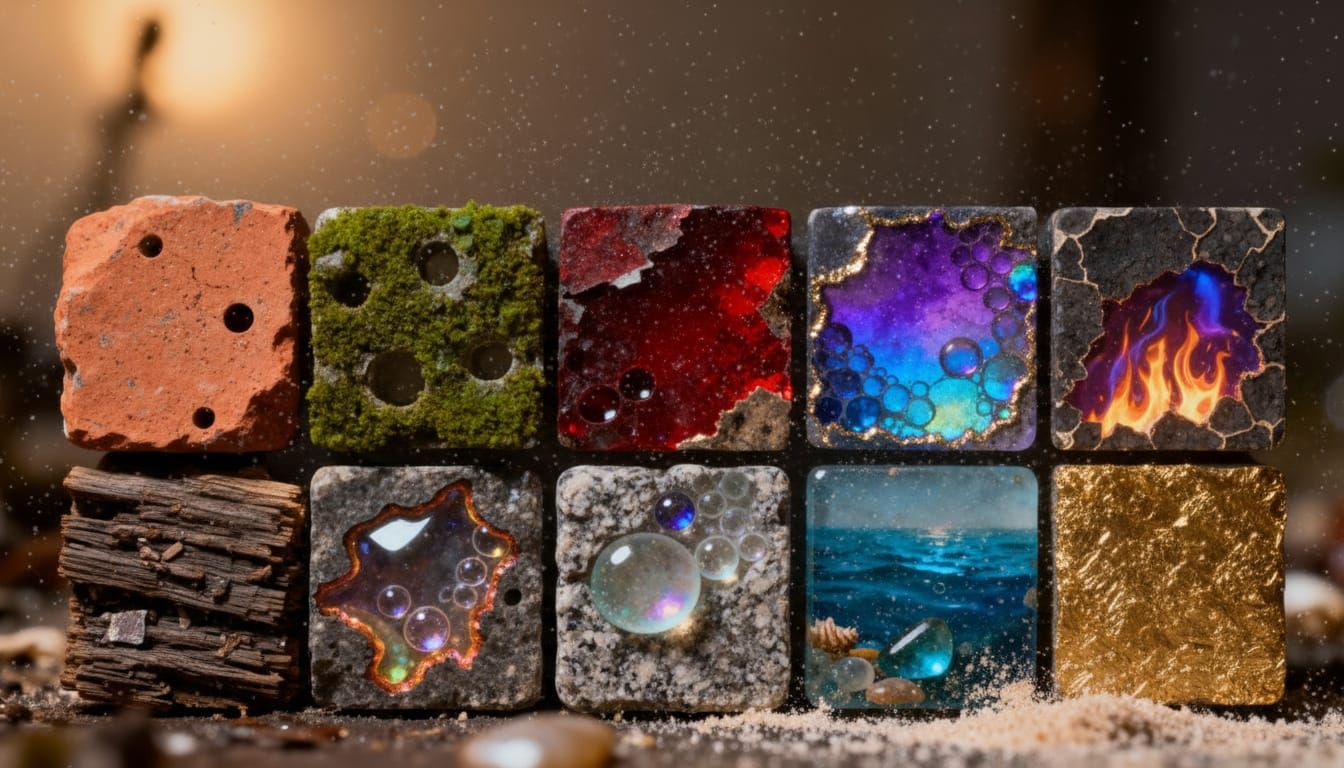 Macro View of Shimmering Squares in Mixed Media Collage