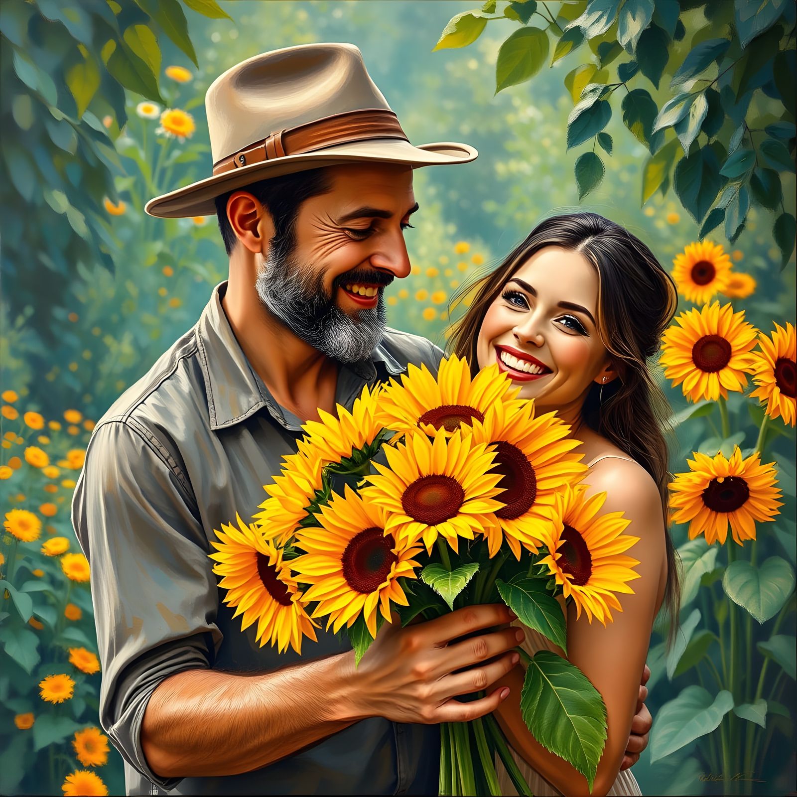 Romantic Moment in Vibrant Oil Painting