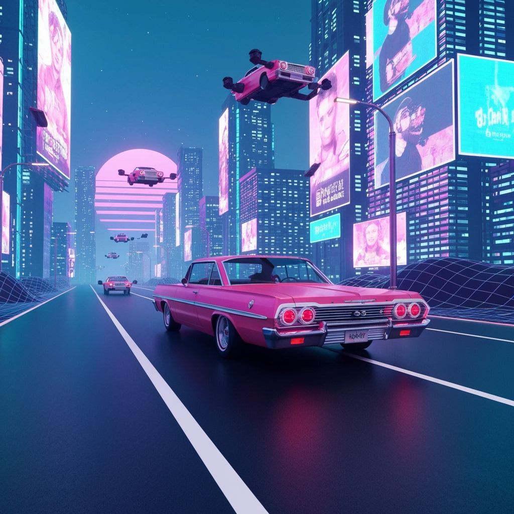 Retro-Futuristic Cityscape Cruise in Neon