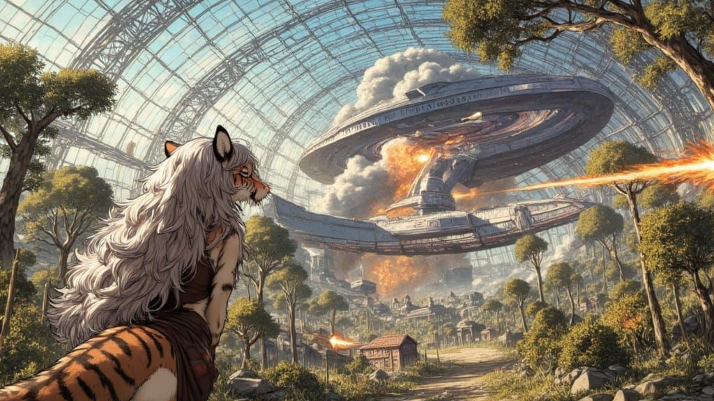 Surreal Furry Goddess in Biodome Ruins