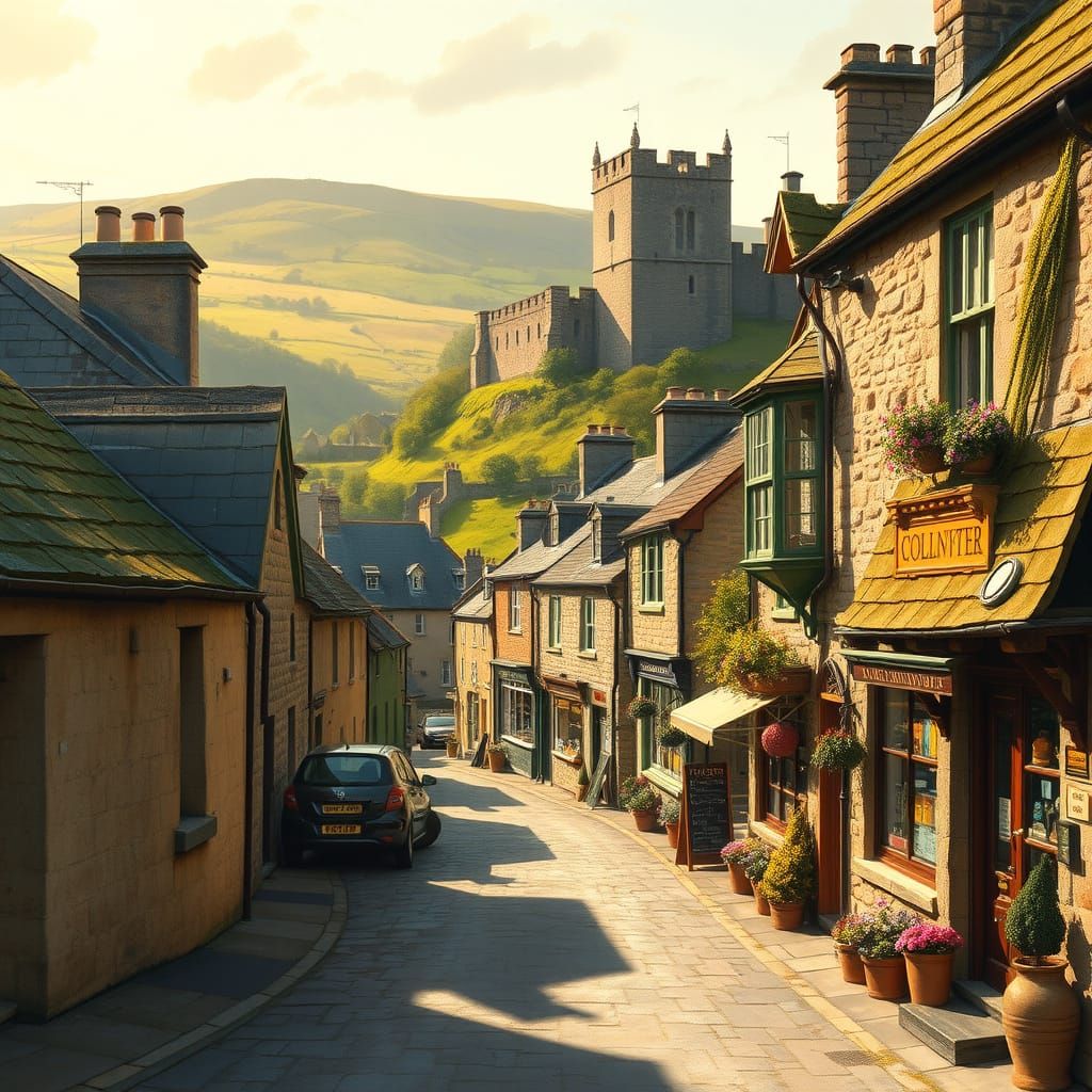 Charming Irish Village in the Style of American Folk Art