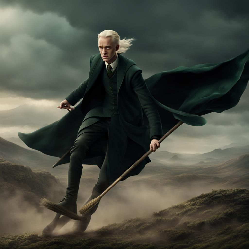 Draco Malfoy on Broomstick: Epic Digital Matte Painting