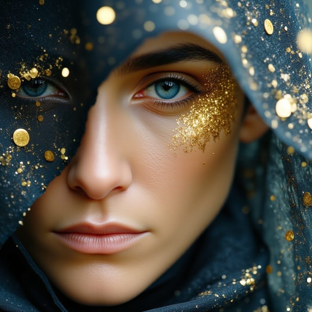 Ethereal Woman with Gold Glitter and Veil