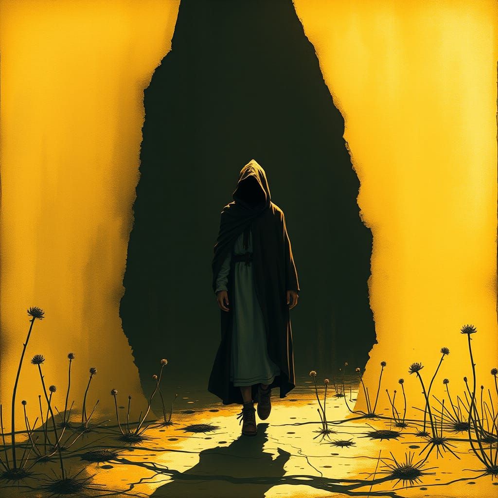 Surreal Wanderer Transitions from Radiant Light to Dark Expa...