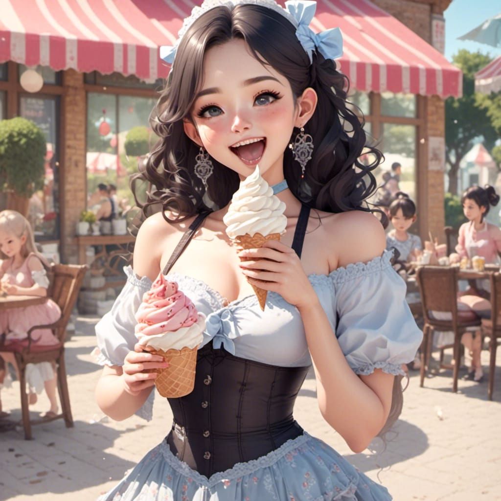 Anime Style: Mature Girl with Ice Cream