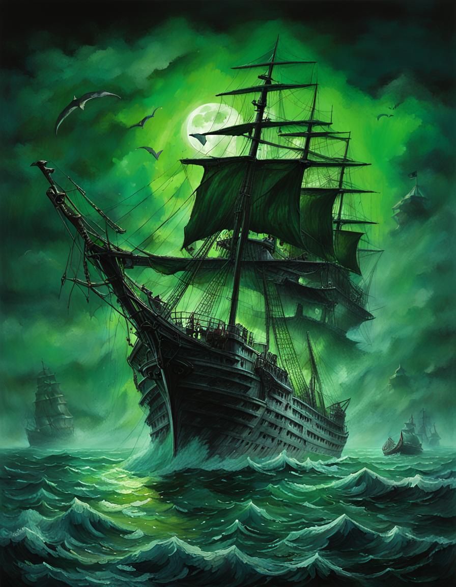 The Flying Dutchman Rises Under a Full Moon