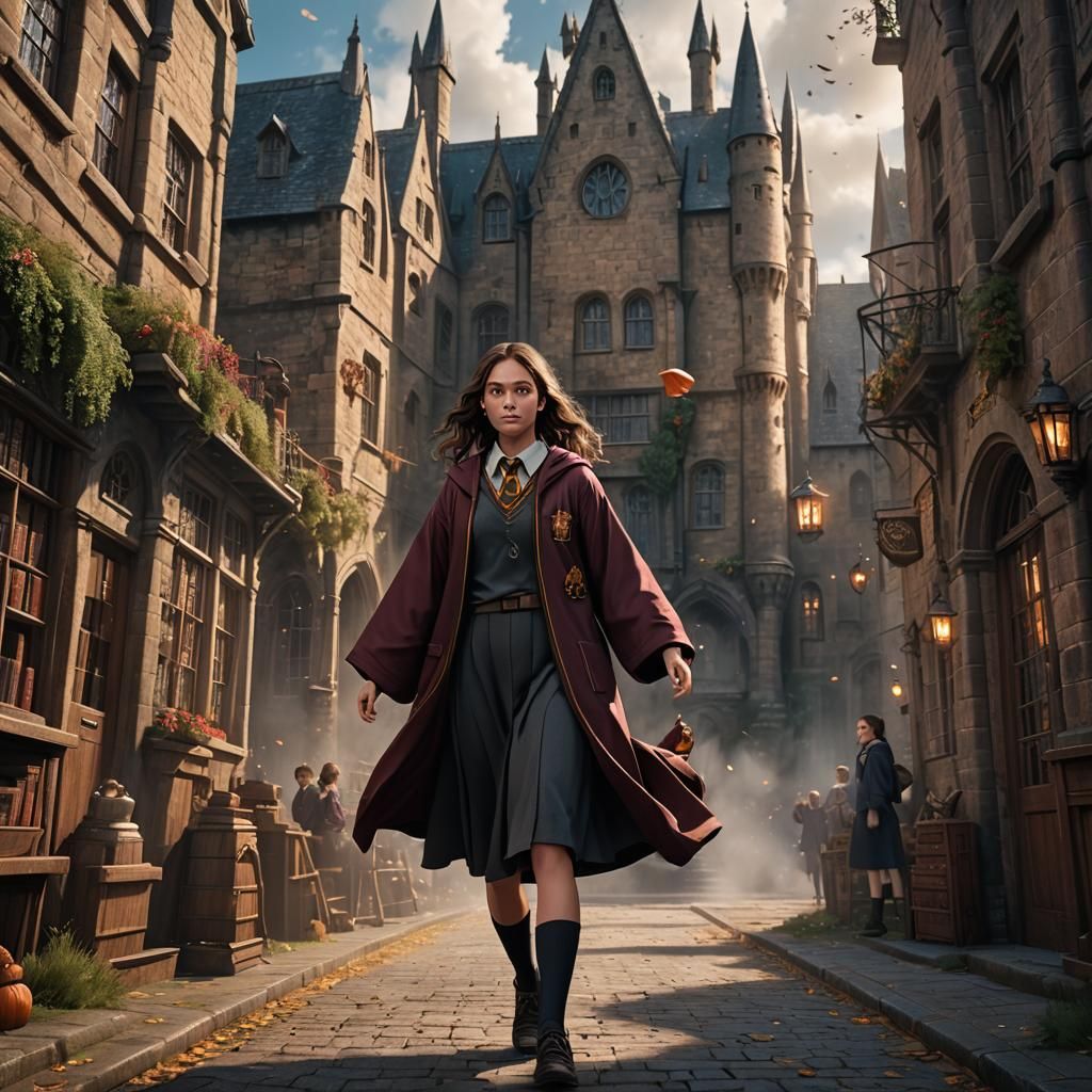 Schoolgirl in Harry Potter Robes: Fantasy Concept Art