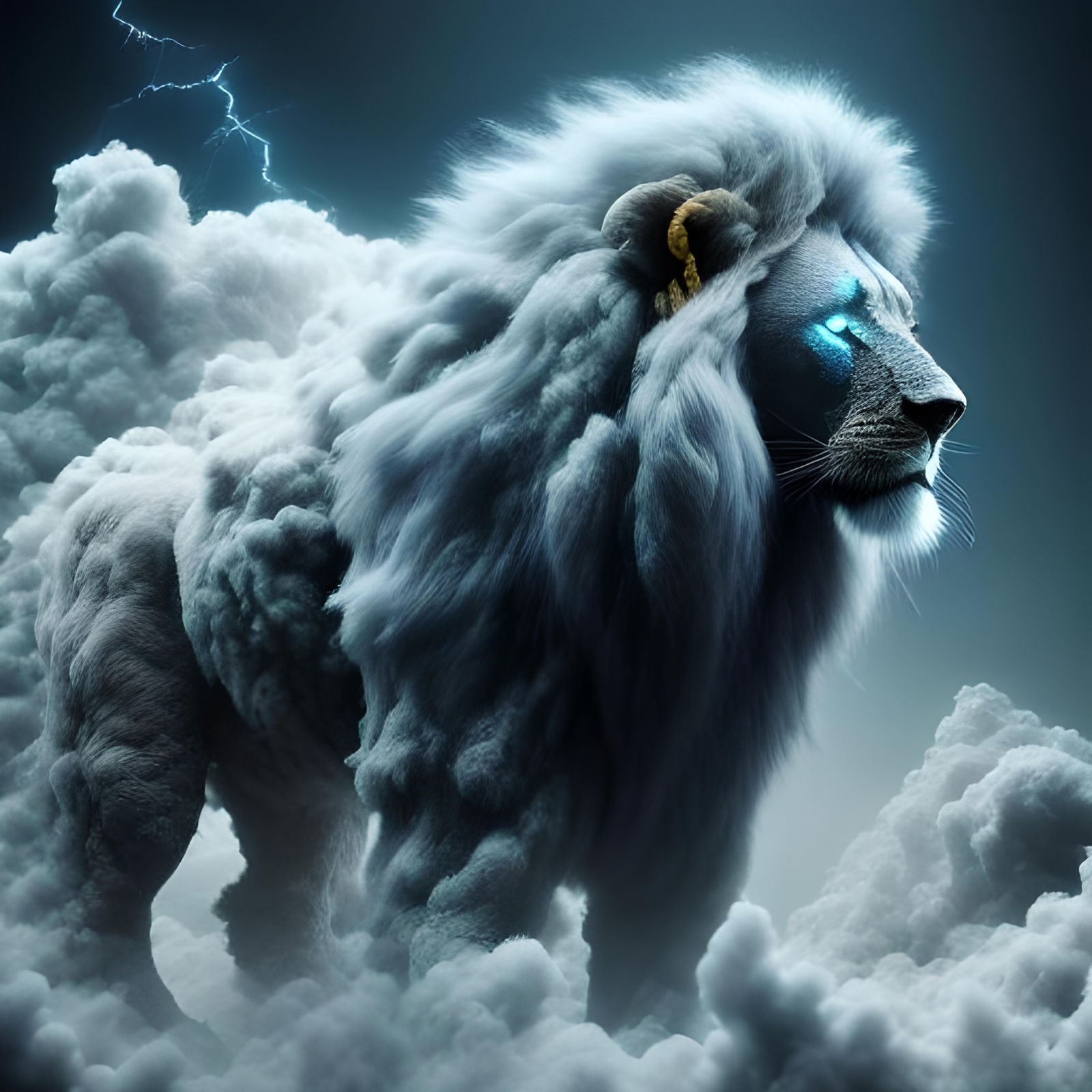 Cloud Lion Soaring Through Galactic Skies