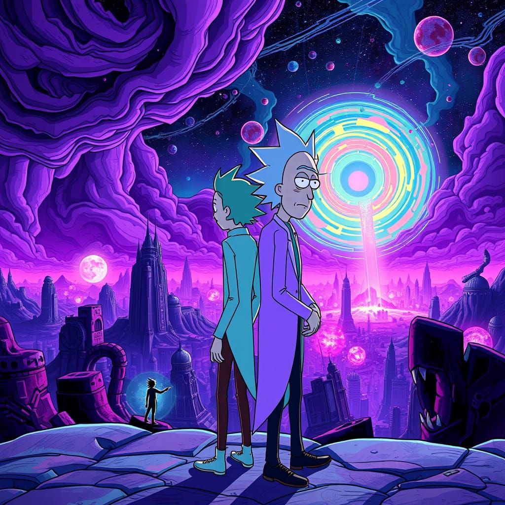 Rick and Morty in a Psychedelic Multiverse