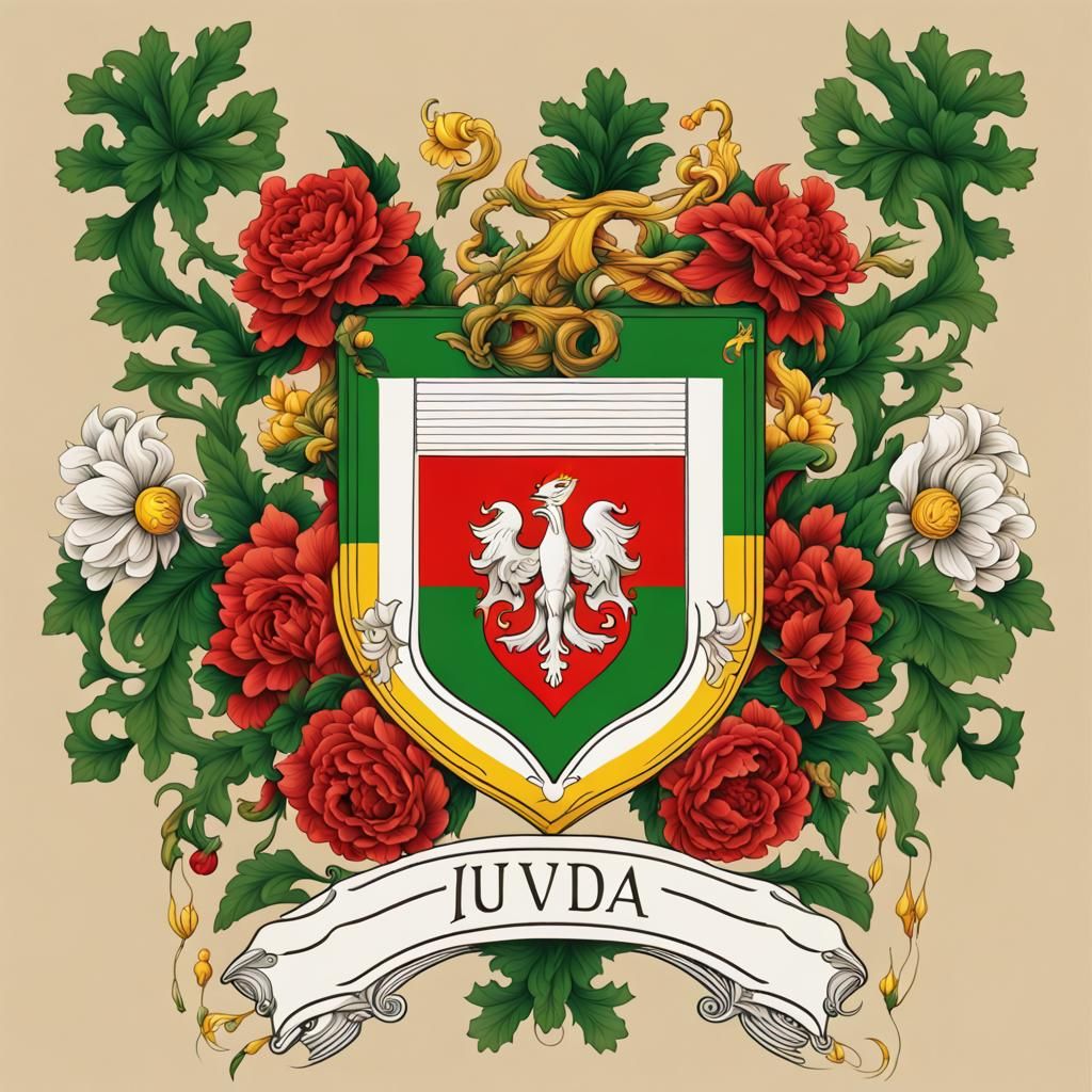 Ornate Italian Family Crest with Trade and Religious Symbols