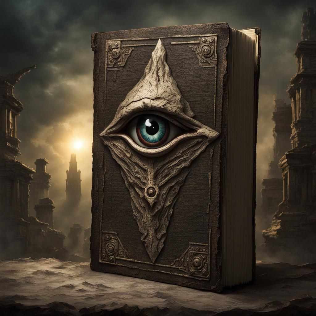 Sinister Ancient Book with Eye, Dark Fantasy Art