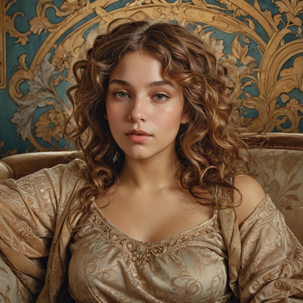 Dusky Woman in Art Nouveau Style Portrait