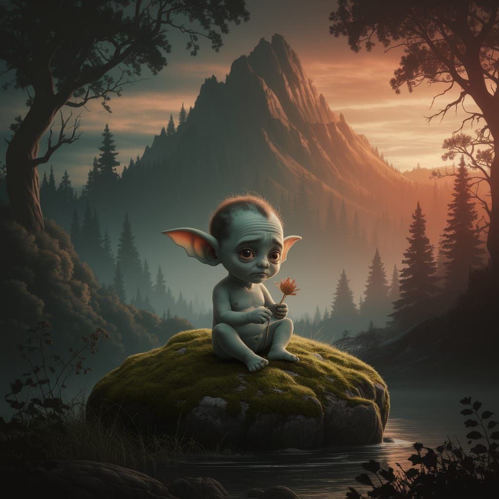 Sad Baby Goblin in Enchanted Forest