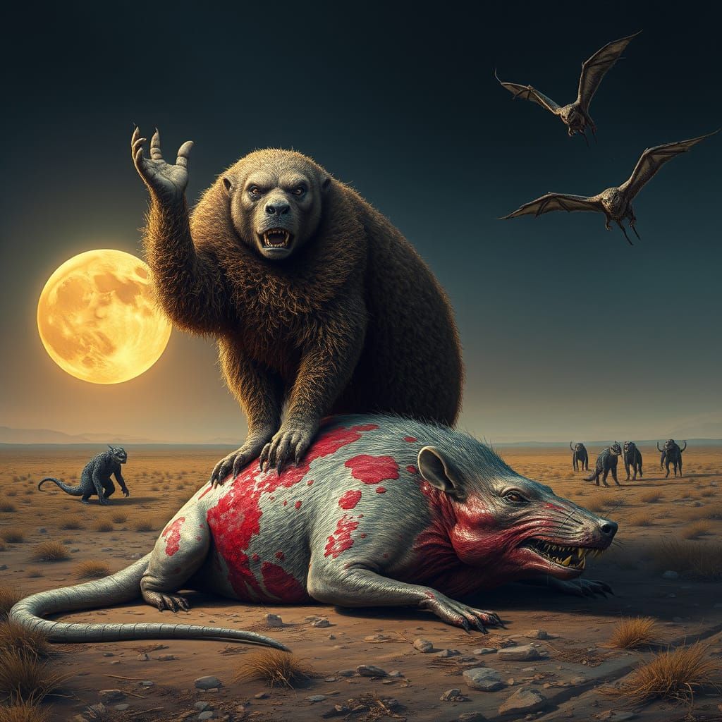 Majestic Spotted Predator Conquers a Bloody Rat on a Hauntin...