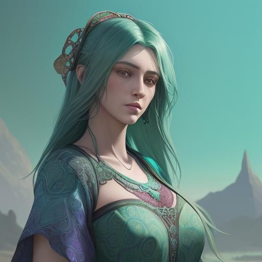 Green and Turquoise Allover Pattern in Aquarelle Technique