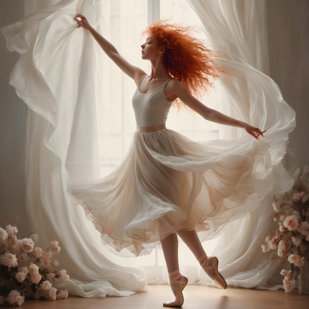 Elegant Ballet Dancer in Romantic Oil Painting