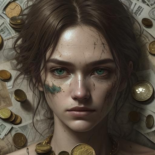 Expressionist Portrait of a Person Surrounded by Money
