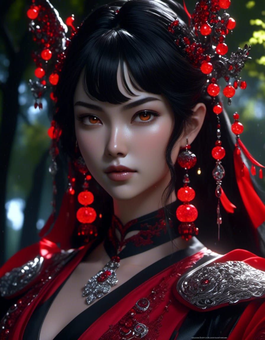 Gothic Xianxia Woman Portrait with Twinkling Lights
