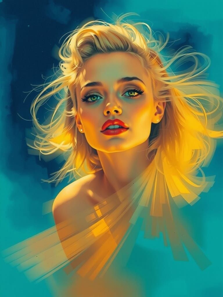 Serene Sci-Fi Elegance: Pin-Up Portrait in Bold Colors