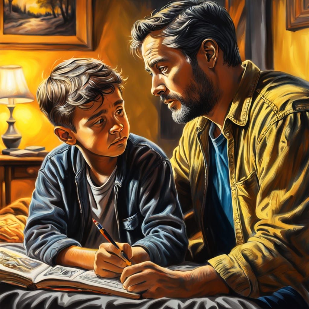 Father's Bedtime Story: Gouache Charcoal Drawing