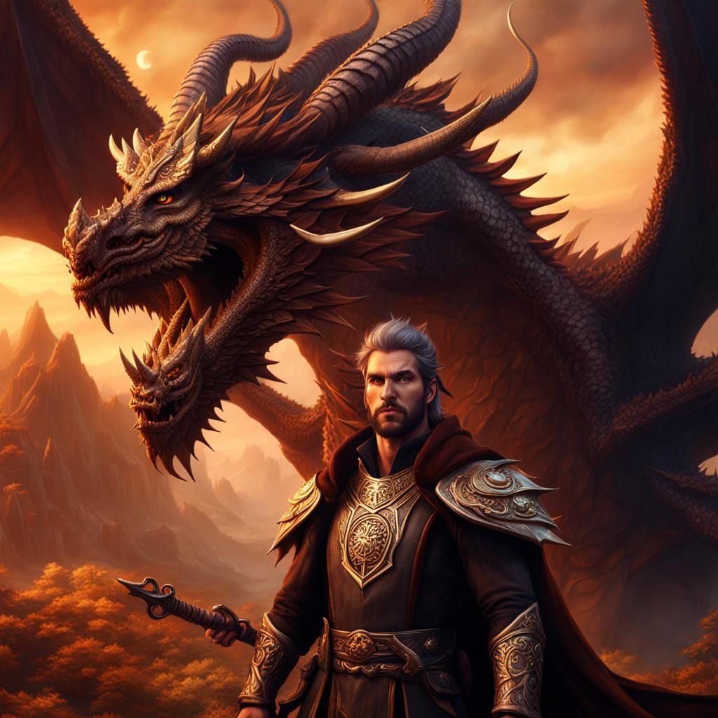 Half-Dragon Druid with Dragon, Fantasy Concept Art