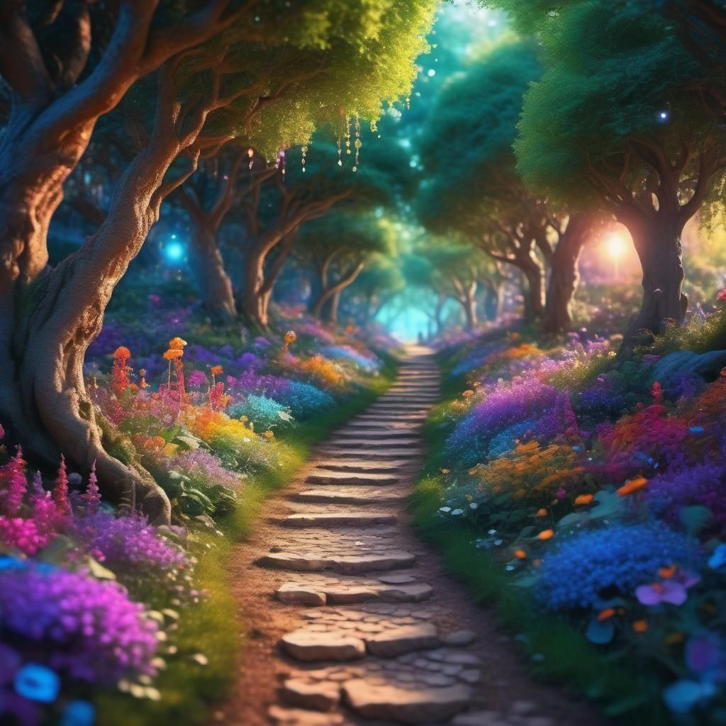 Magical Path Through Whimsical Wonderland in Psychedelic Art