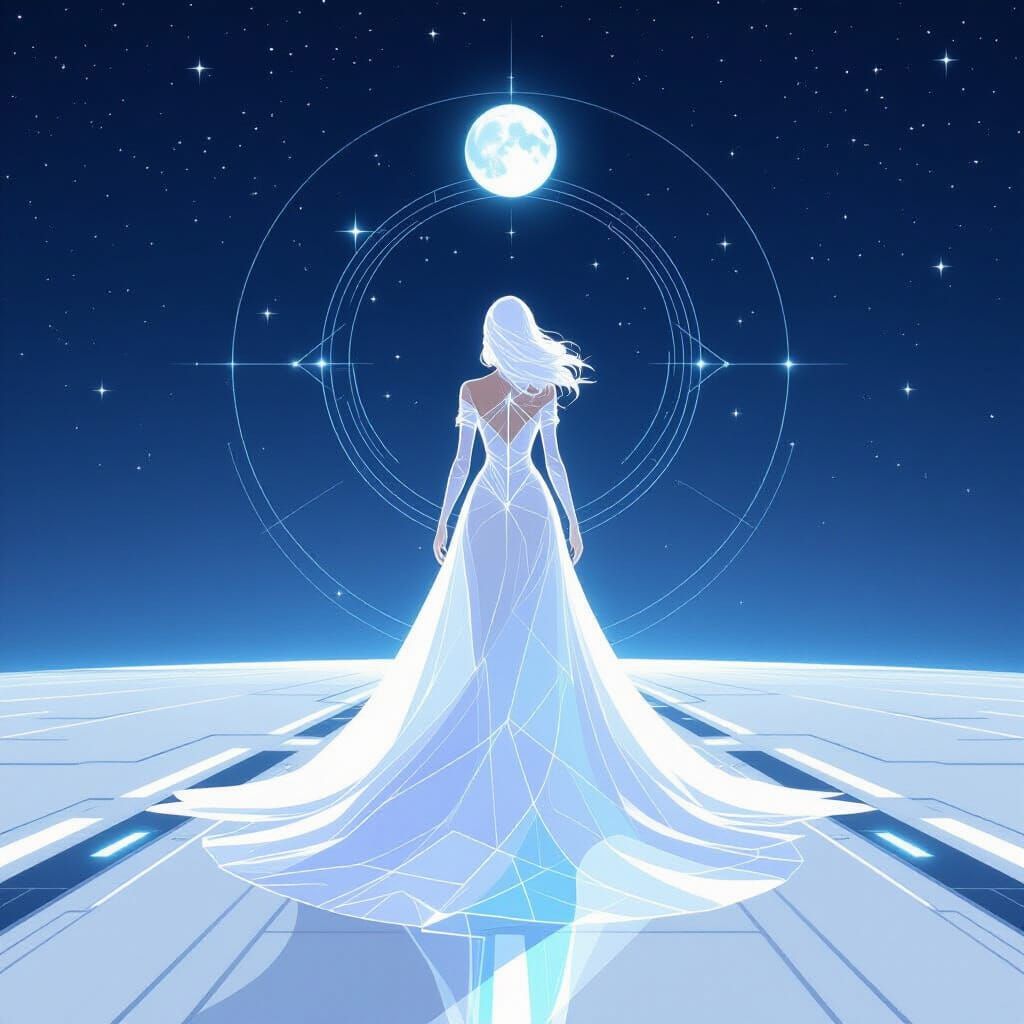 Celestial Queen Surveys Space from Futuristic Ship