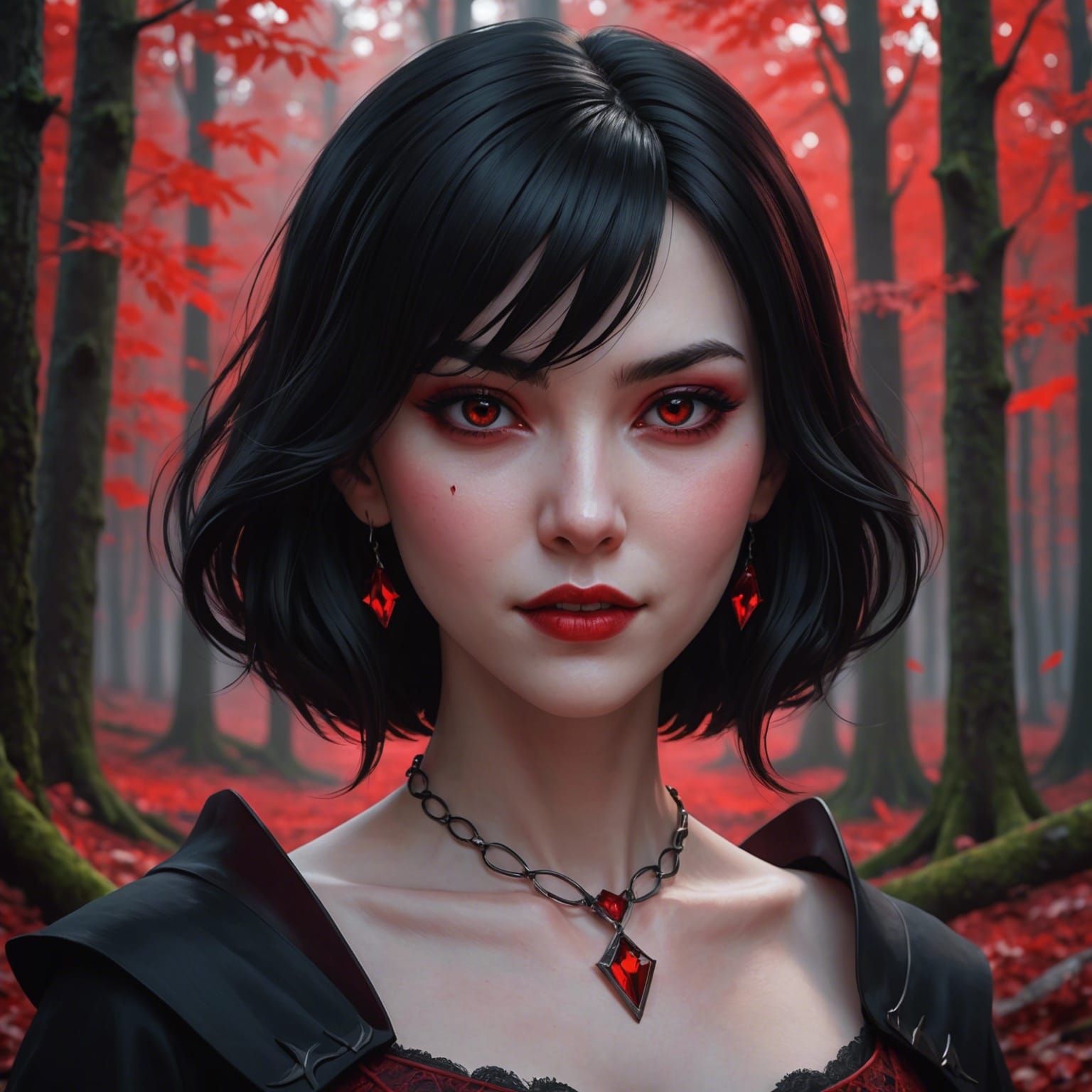 Anime Vampire Portrait in Forest Setting
