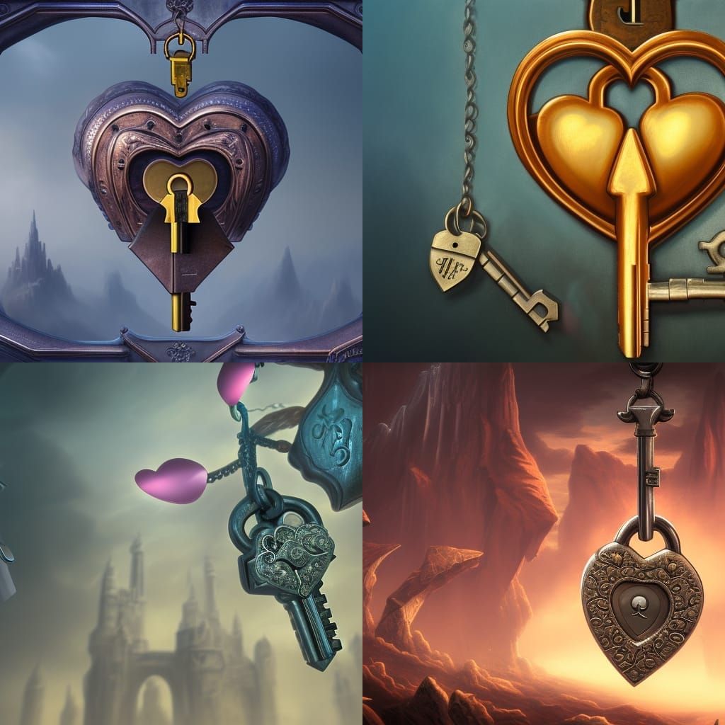Heart-Shaped Lock and Key in Detailed Matte Painting