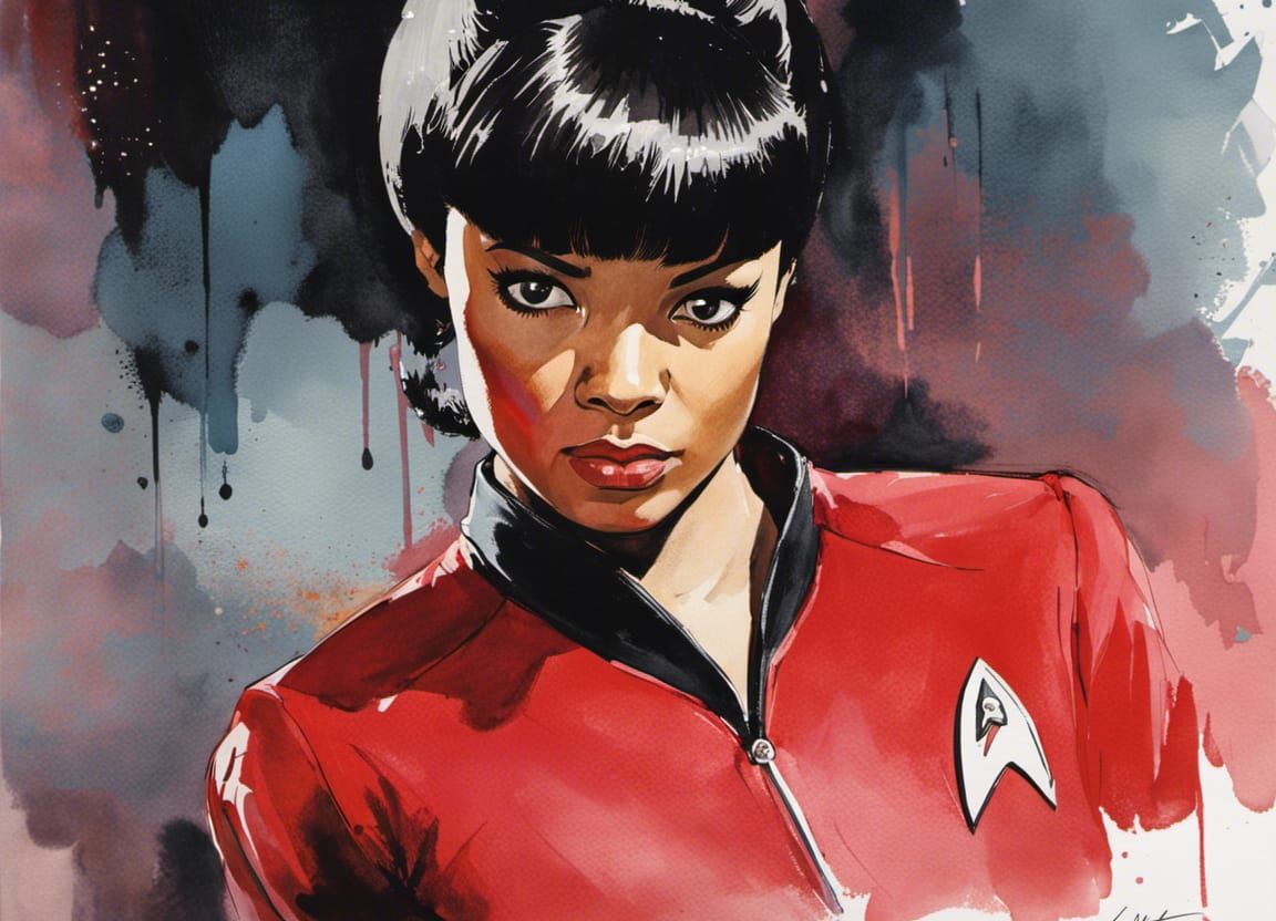 Uhura in Soft Textured Watercolor Style