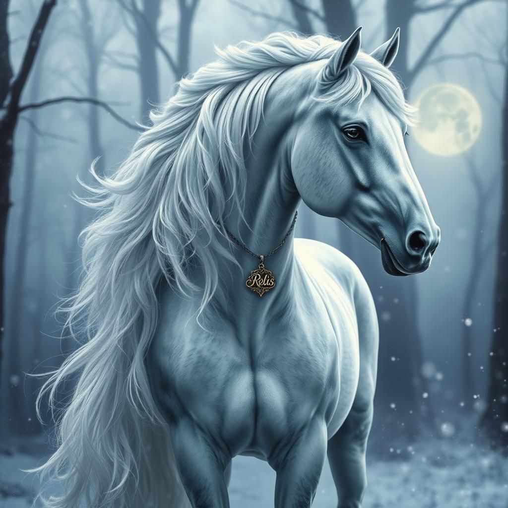 Majestic Arabian Horse in Misty Woods as Oil Painting
